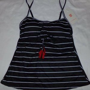 SELFIEGO TANKINI Black White Stripes Tassel NWT S